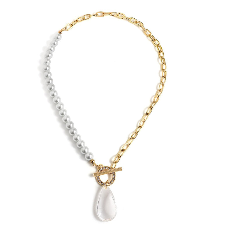 Klobige Gliederkette mit transparenten Strass-Wassertropfen-Anhänger-Halsketten