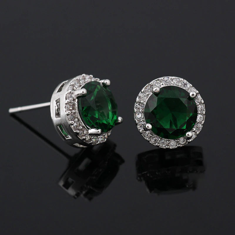 Klassische mehrfarbige Ohrstecker mit runder Zirkonia-Form