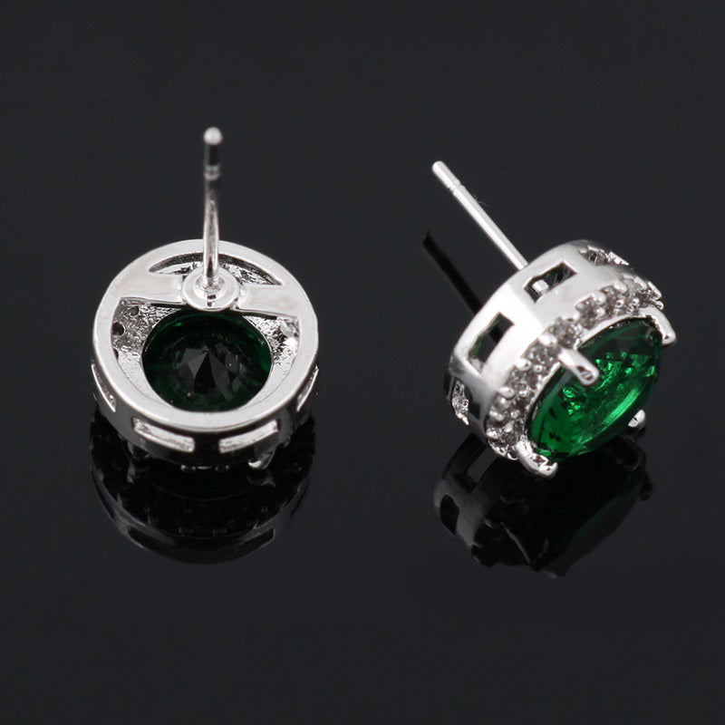 Klassische mehrfarbige Ohrstecker mit runder Zirkonia-Form