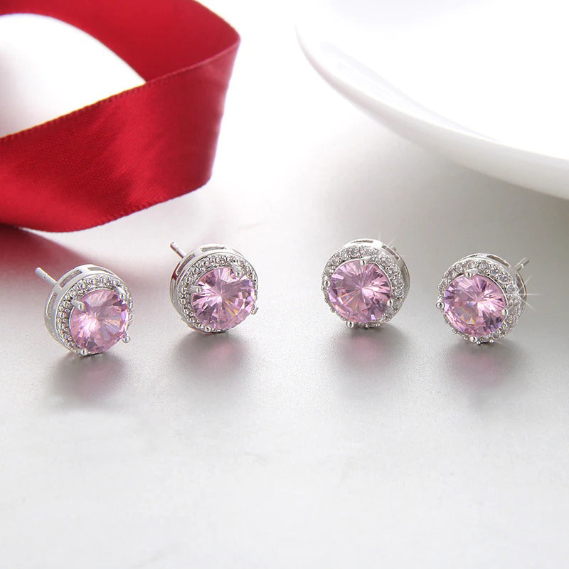 Klassische mehrfarbige Ohrstecker mit runder Zirkonia-Form