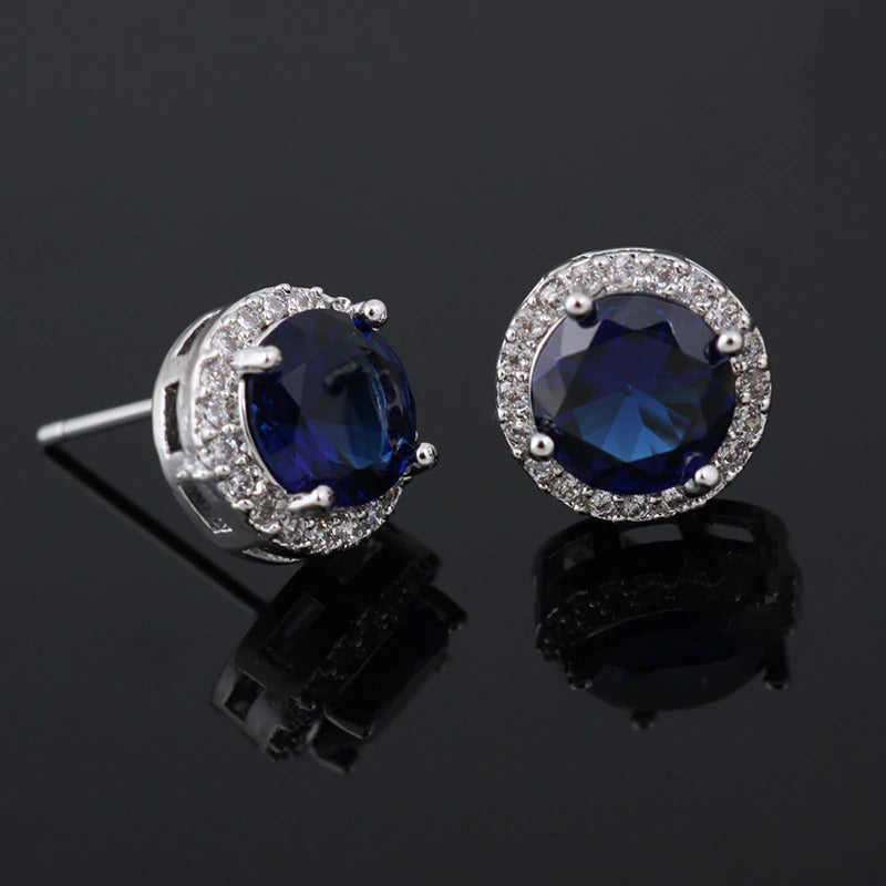 Klassische mehrfarbige Ohrstecker mit runder Zirkonia-Form