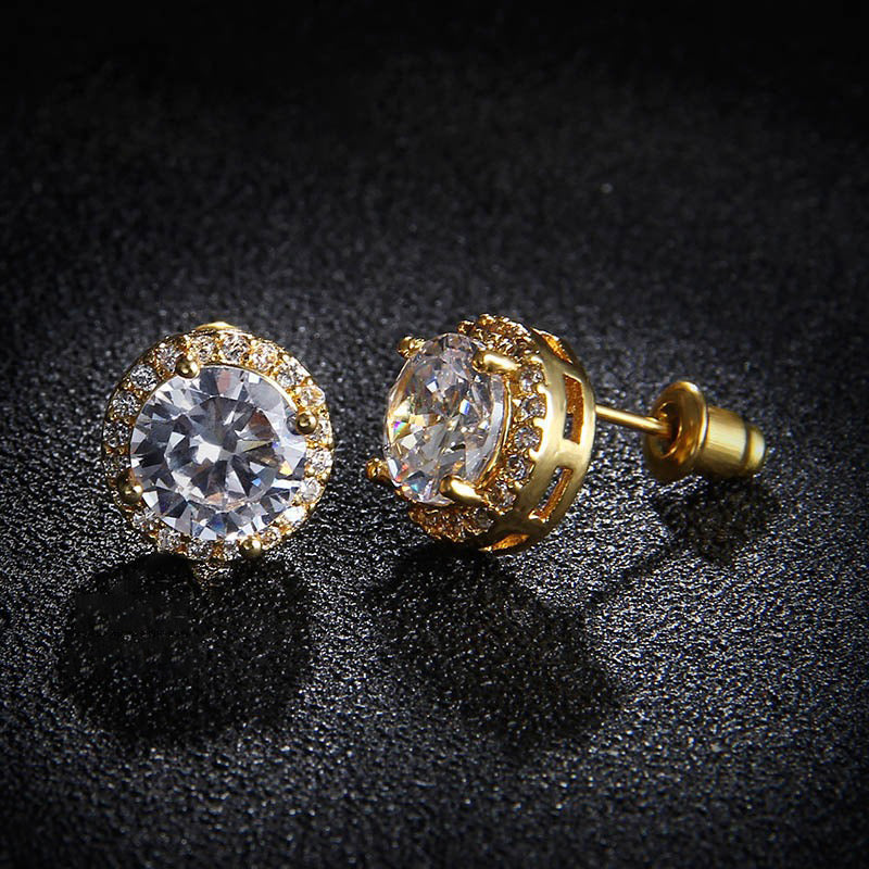 Klassische mehrfarbige Ohrstecker mit runder Zirkonia-Form