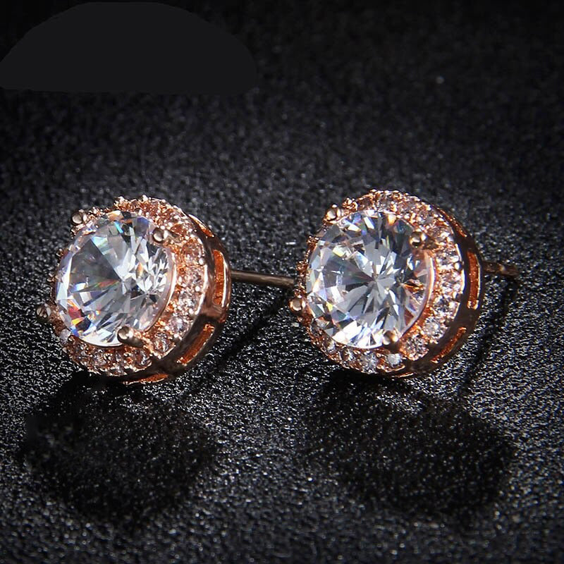 Klassische mehrfarbige Ohrstecker mit runder Zirkonia-Form