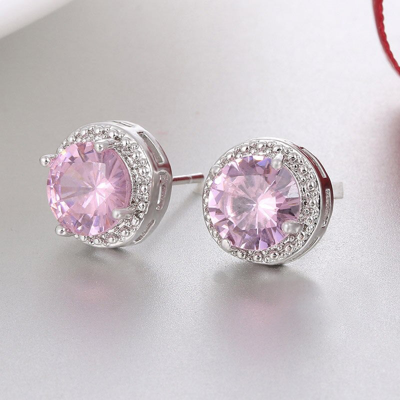 Klassische mehrfarbige Ohrstecker mit runder Zirkonia-Form