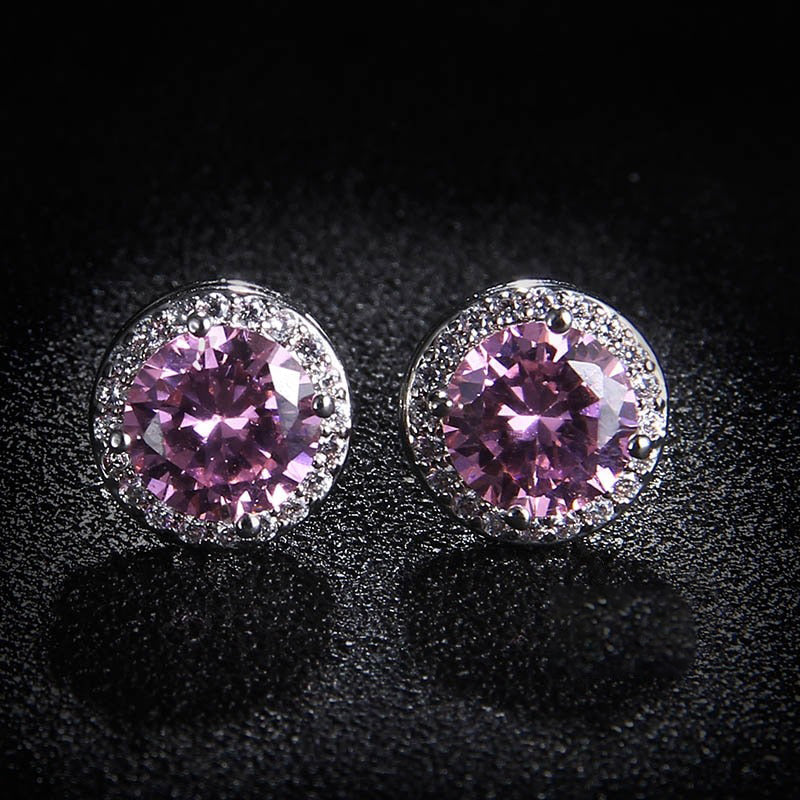 Klassische mehrfarbige Ohrstecker mit runder Zirkonia-Form