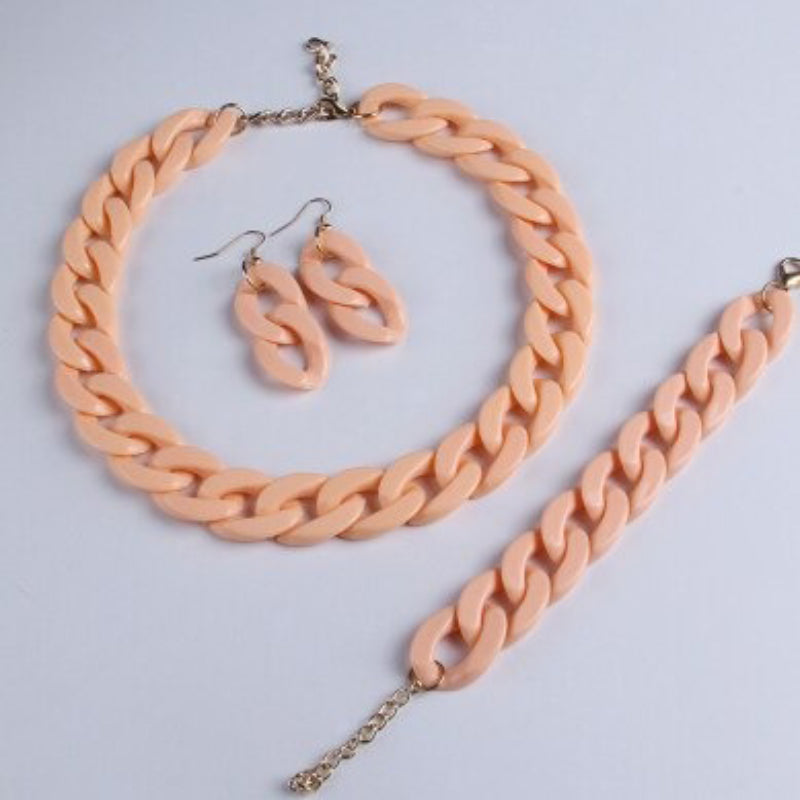 Bunte Acrylkette Halskette mit Armband und Ohrringen Schmuckset
