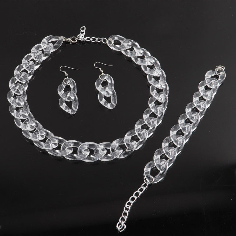 Bunte Acrylkette Halskette mit Armband und Ohrringen Schmuckset