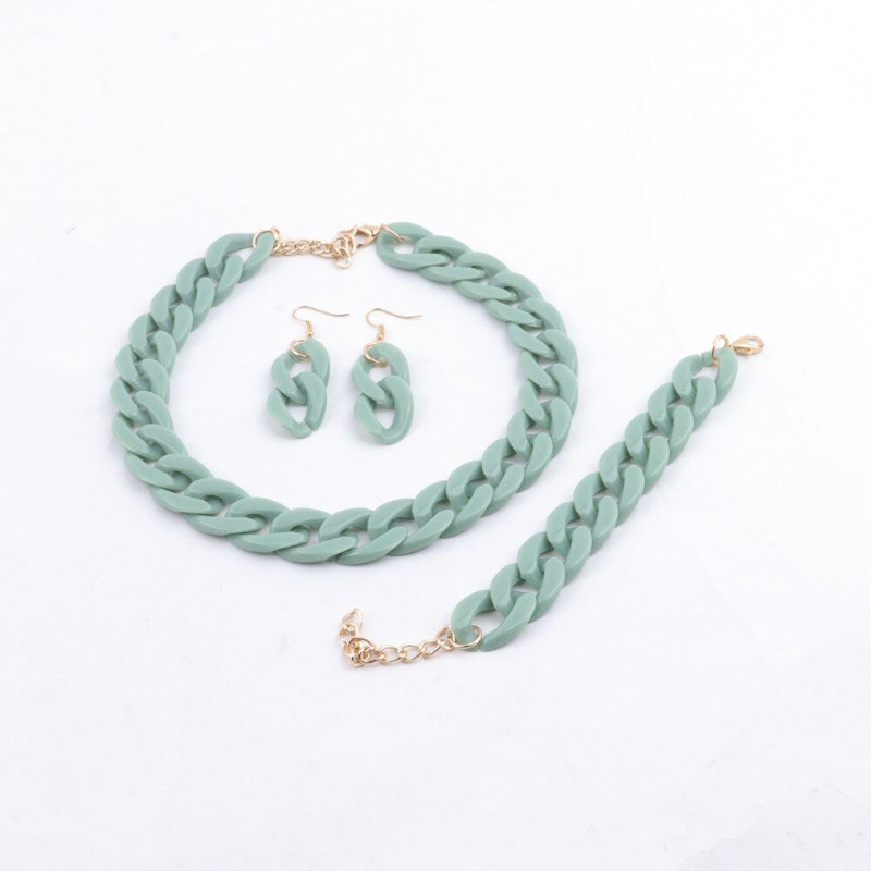 Bunte Acrylkette Halskette mit Armband und Ohrringen Schmuckset