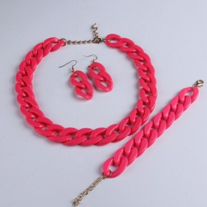 Bunte Acrylkette Halskette mit Armband und Ohrringen Schmuckset