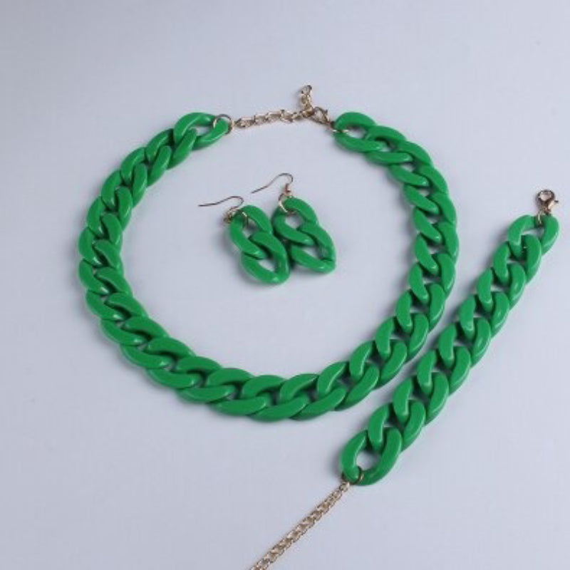 Bunte Acrylkette Halskette mit Armband und Ohrringen Schmuckset