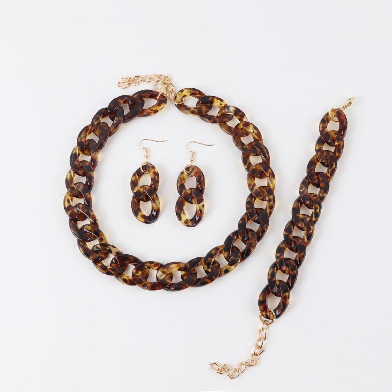 Bunte Acrylkette Halskette mit Armband und Ohrringen Schmuckset