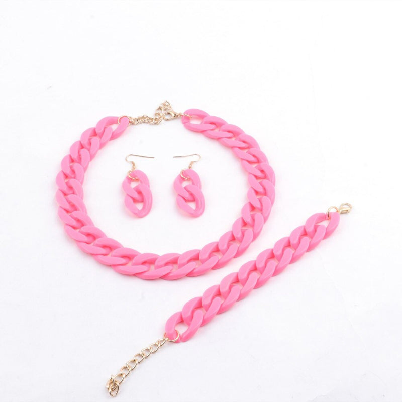 Bunte Acrylkette Halskette mit Armband und Ohrringen Schmuckset