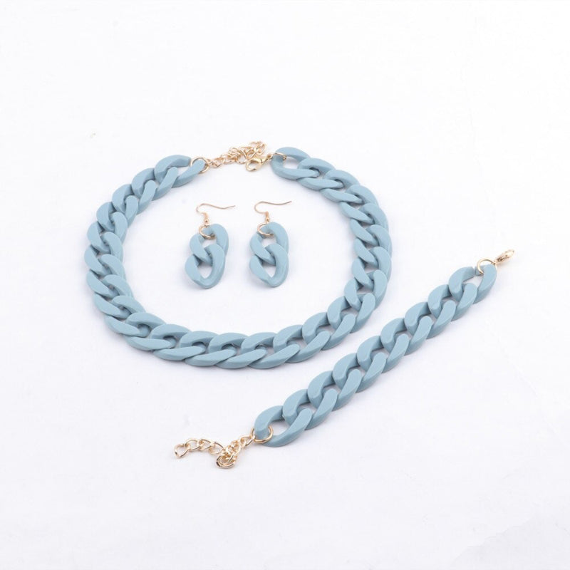 Bunte Acrylkette Halskette mit Armband und Ohrringen Schmuckset