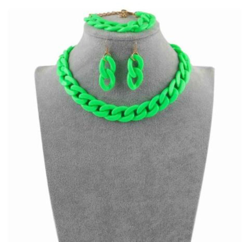 Bunte Acrylkette Halskette mit Armband und Ohrringen Schmuckset