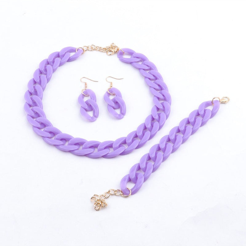 Bunte Acrylkette Halskette mit Armband und Ohrringen Schmuckset