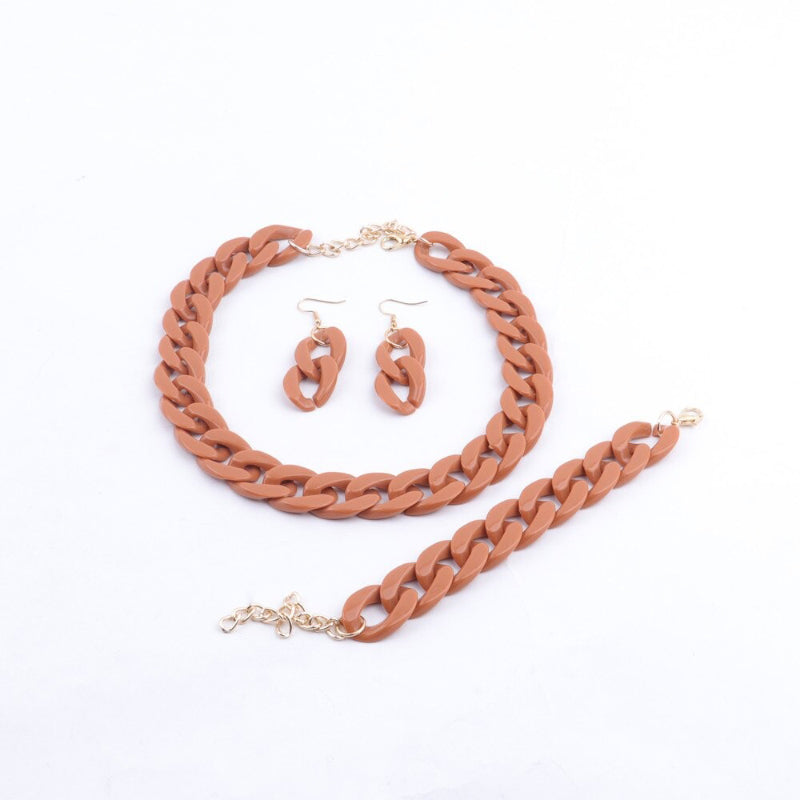 Bunte Acrylkette Halskette mit Armband und Ohrringen Schmuckset