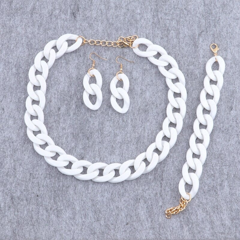 Bunte Acrylkette Halskette mit Armband und Ohrringen Schmuckset