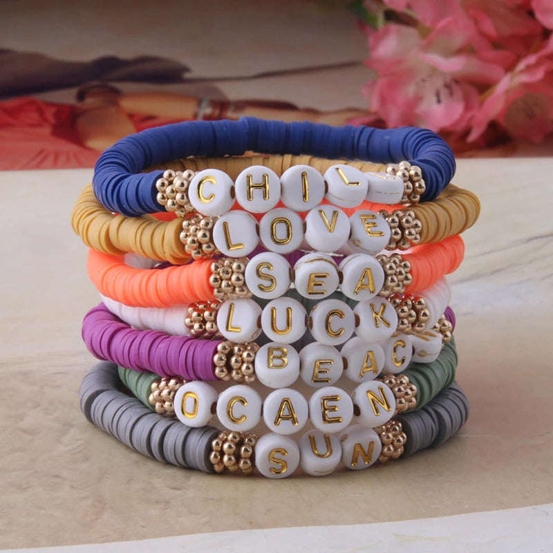 Bunte Perlen Buchstaben Bohemian Sommer Strand Armbänder und Halsketten