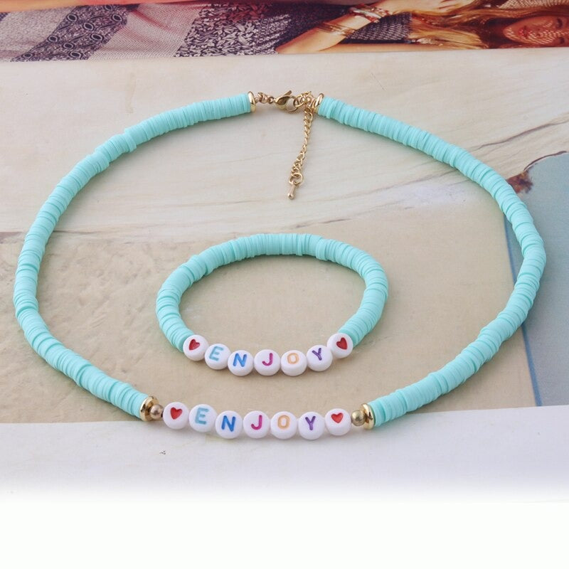 Bunte Perlen Buchstaben Bohemian Sommer Strand Armbänder und Halsketten