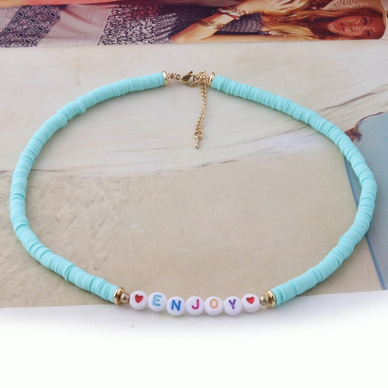 Bunte Perlen Buchstaben Bohemian Sommer Strand Armbänder und Halsketten