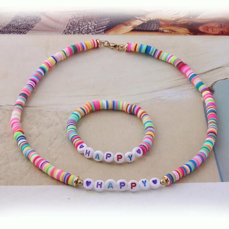 Bunte Perlen Buchstaben Bohemian Sommer Strand Armbänder und Halsketten