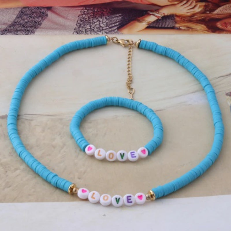 Bunte Perlen Buchstaben Bohemian Sommer Strand Armbänder und Halsketten