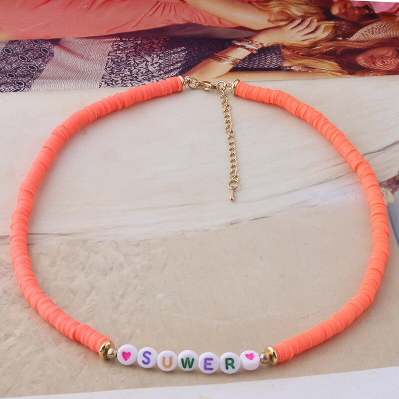 Bunte Perlen Buchstaben Bohemian Sommer Strand Armbänder und Halsketten