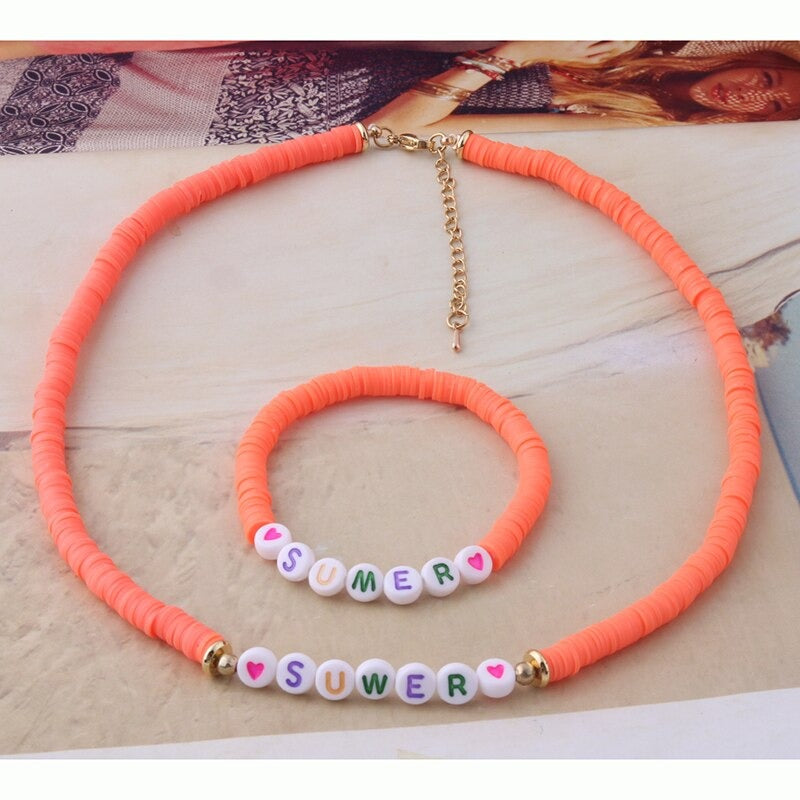 Bunte Perlen Buchstaben Bohemian Sommer Strand Armbänder und Halsketten