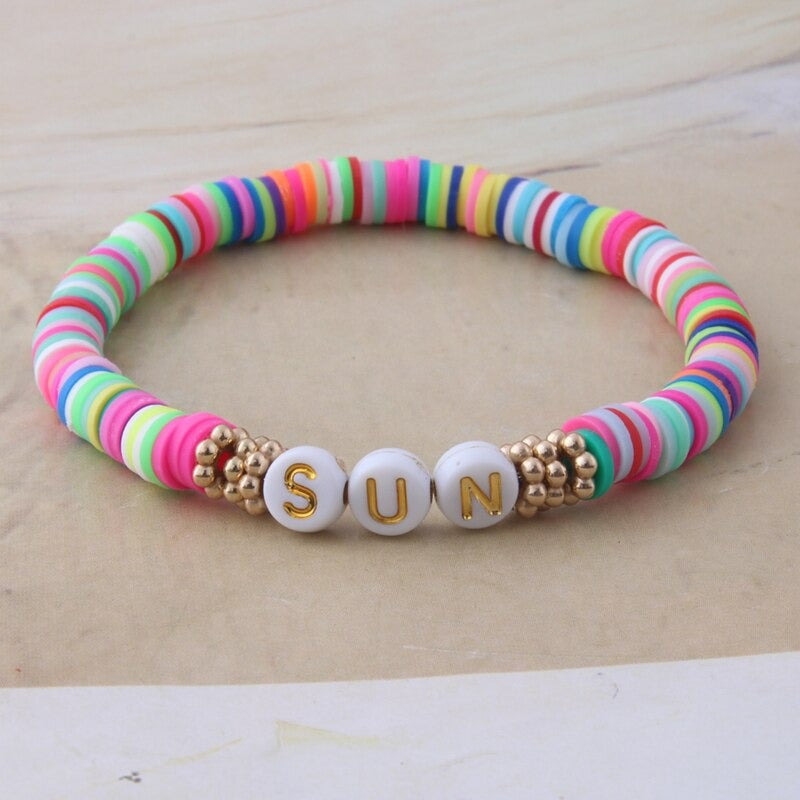 Bunte Perlen Buchstaben Bohemian Sommer Strand Armbänder und Halsketten
