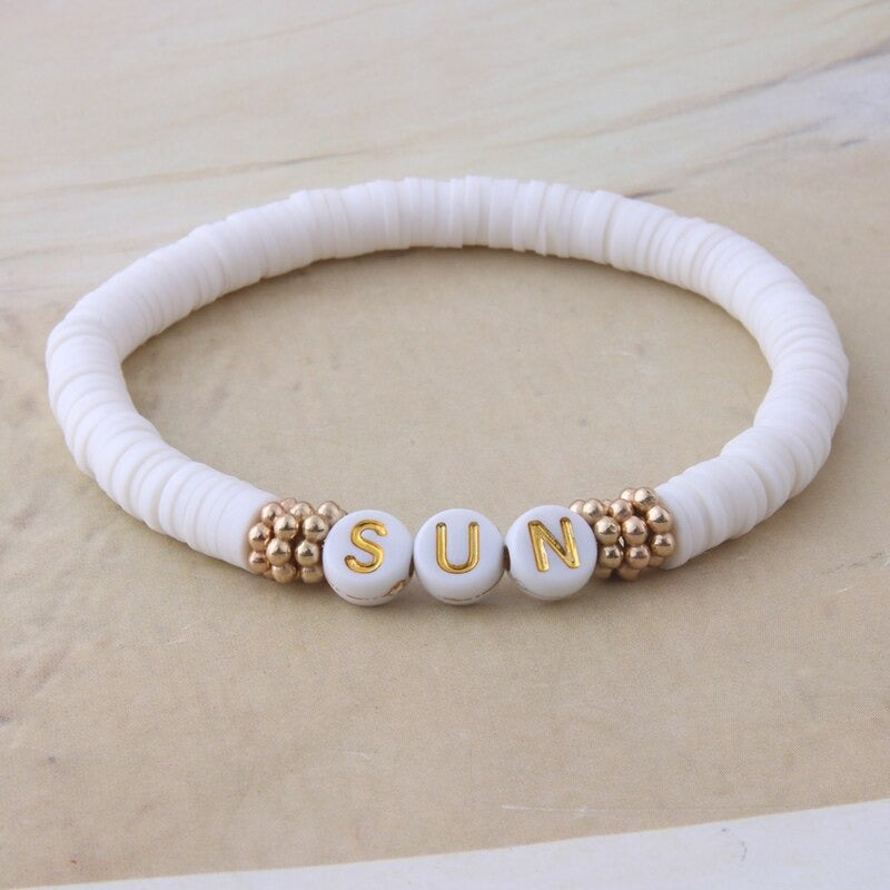 Bunte Perlen Buchstaben Bohemian Sommer Strand Armbänder und Halsketten