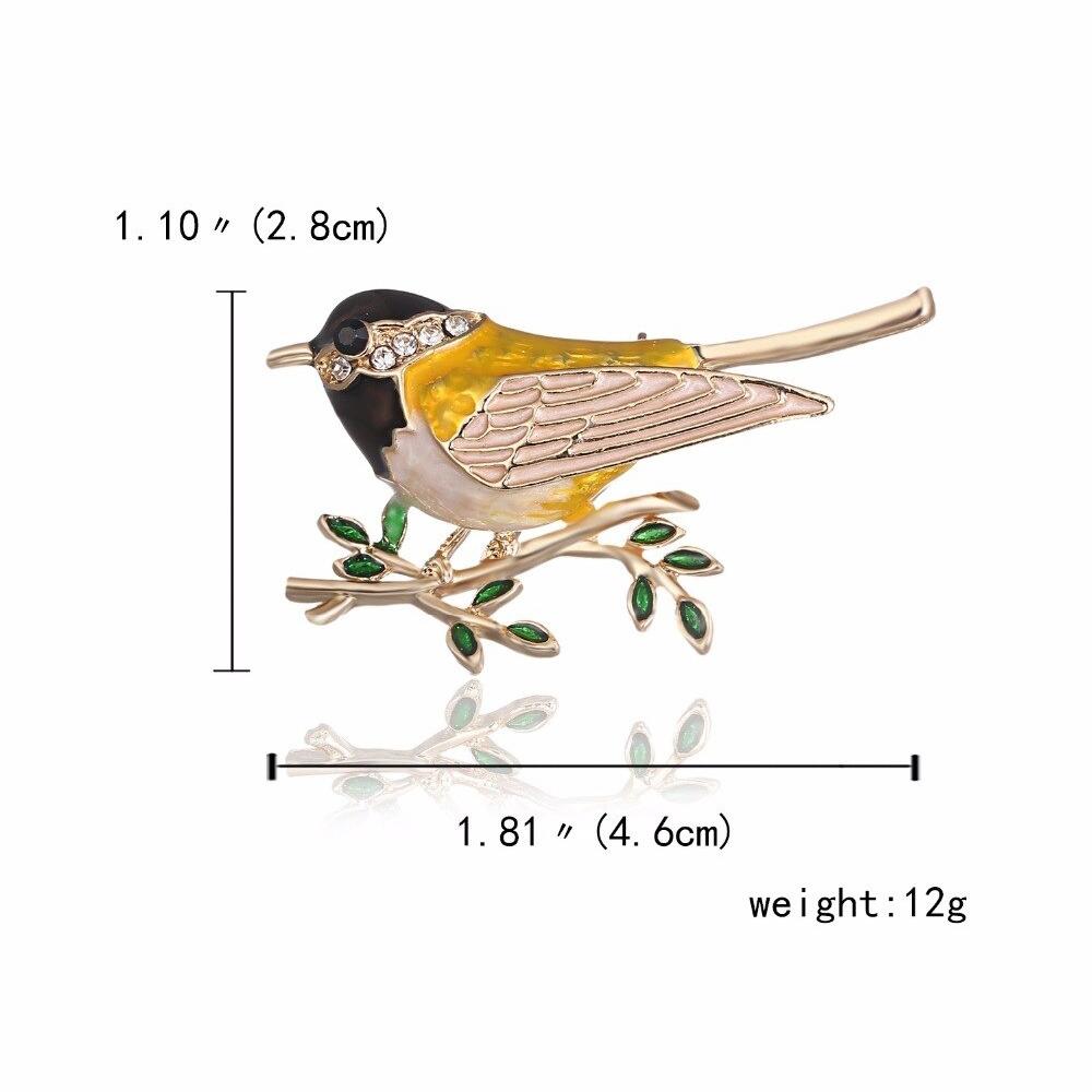 Bunter Emaille-Vogel mit Strass-Blättern, Broschennadeln