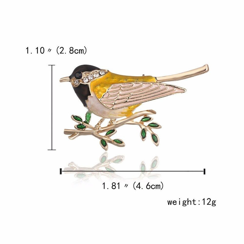Bunter Emaille-Vogel mit Strass-Blättern, Broschennadeln