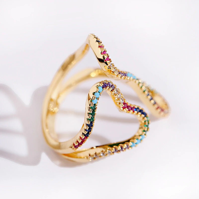 Farbenfrohe luxuriöse geometrische Zirkon-Moderinge