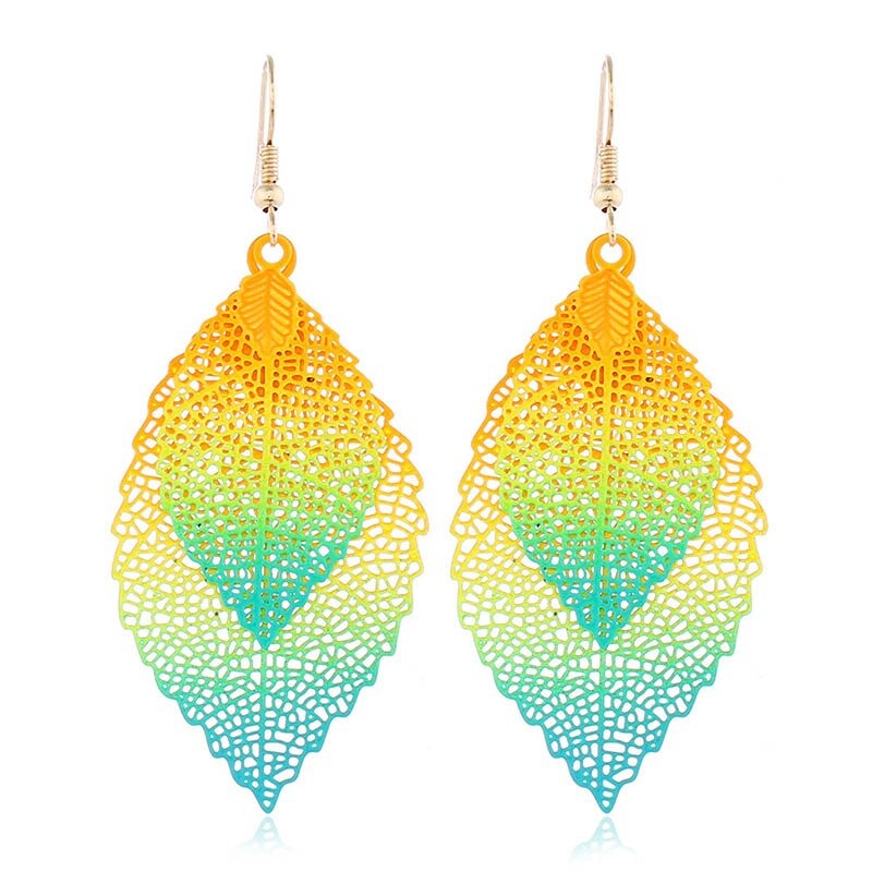 Bunte Ombre Blatt Charme Bohemian Drop Baumeln Ohrringe