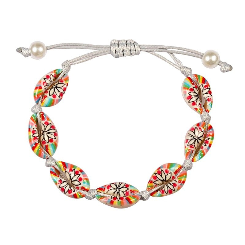 Bunte bedruckte Muschel-Muschel-verstellbare Sommer-Strand-Armbänder