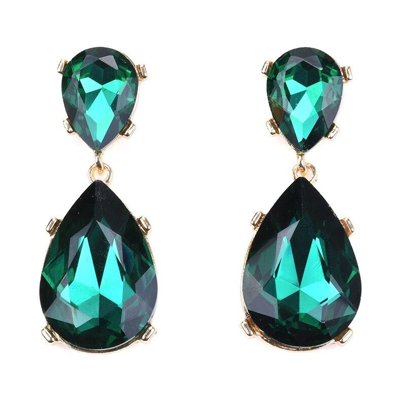 Lange, mit bunten Strasssteinen besetzte Tropfenohrringe