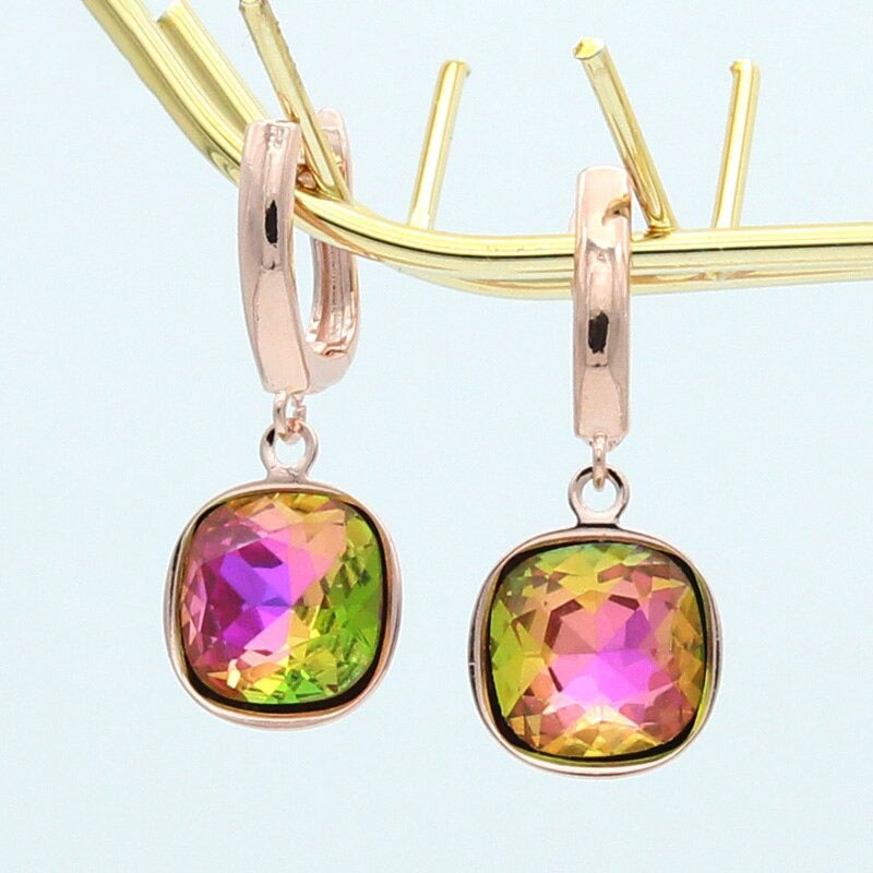 Bunte quadratische Strass-Ohrringe