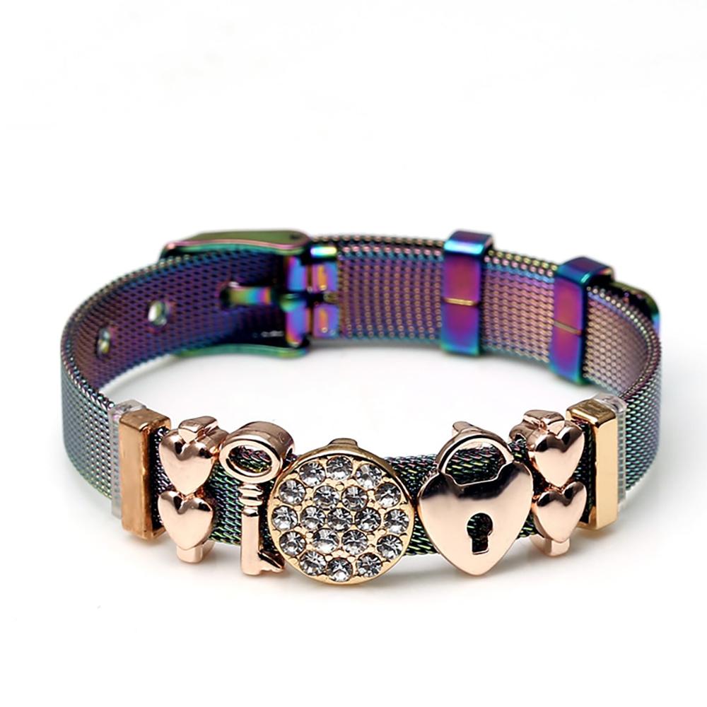 Bunte Charm-Armbänder aus Edelstahlgeflecht