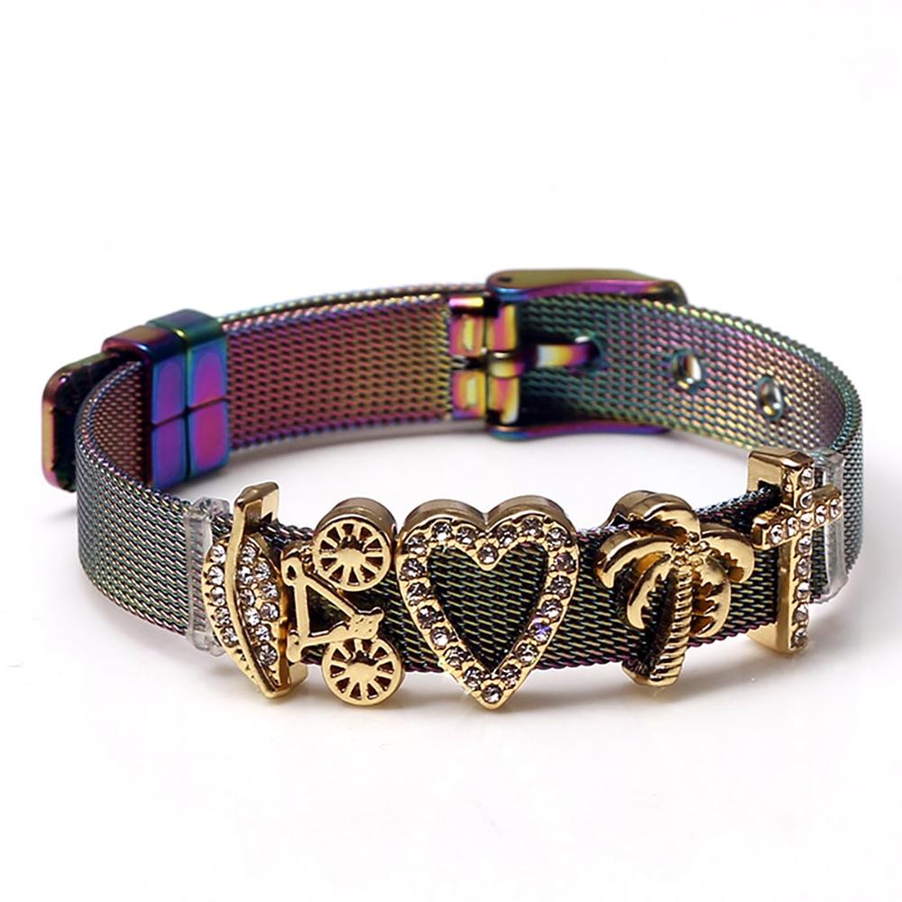 Bunte Charm-Armbänder aus Edelstahlgeflecht