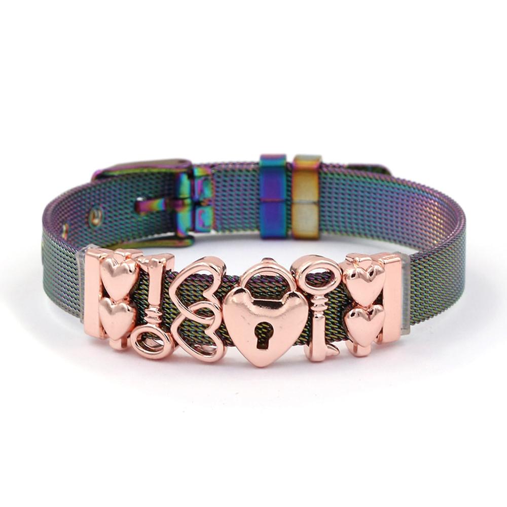 Bunte Charm-Armbänder aus Edelstahlgeflecht