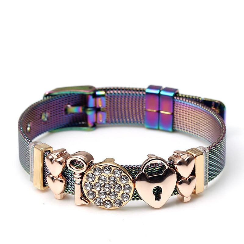 Bunte Charm-Armbänder aus Edelstahlgeflecht