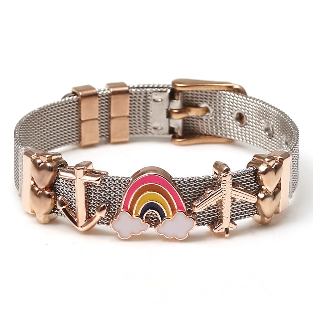 Bunte Charm-Armbänder aus Edelstahlgeflecht