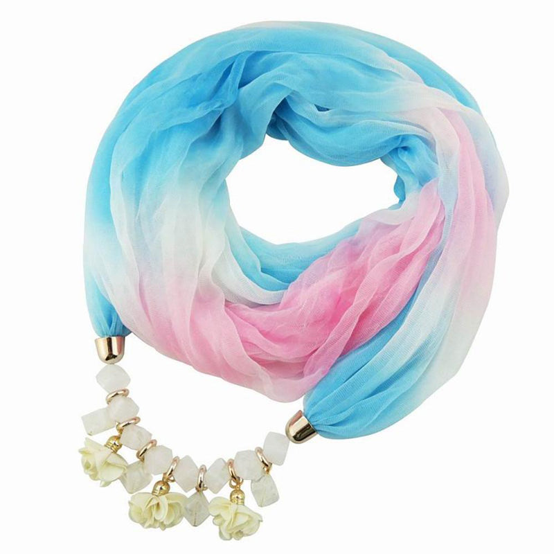 Farbenfroher Sommer-Chiffonschal mit geometrischen Blumenperlen