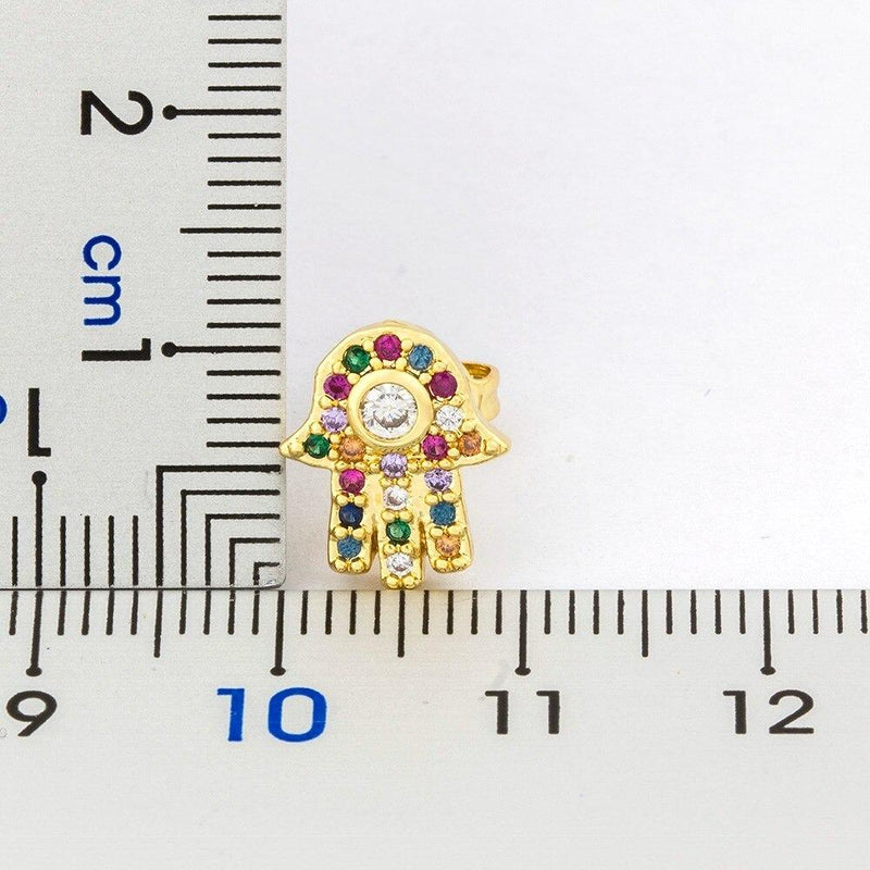 Bunte Ohrstecker mit Hamsa-Hand und Zirkonia