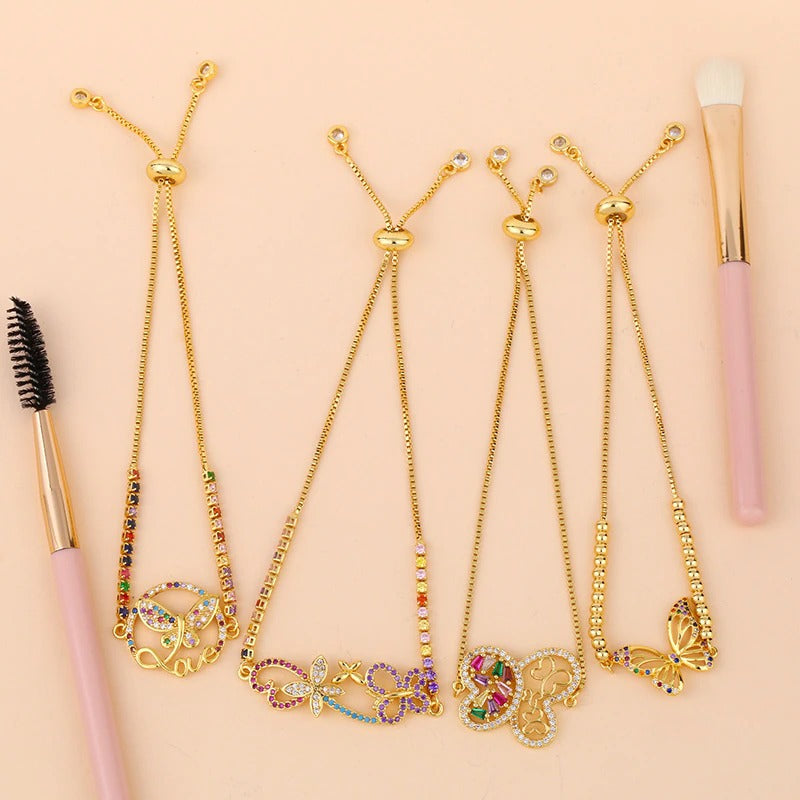 Bunte Zirkonia Bejeweled Schmetterling Charme verstellbare Armbänder