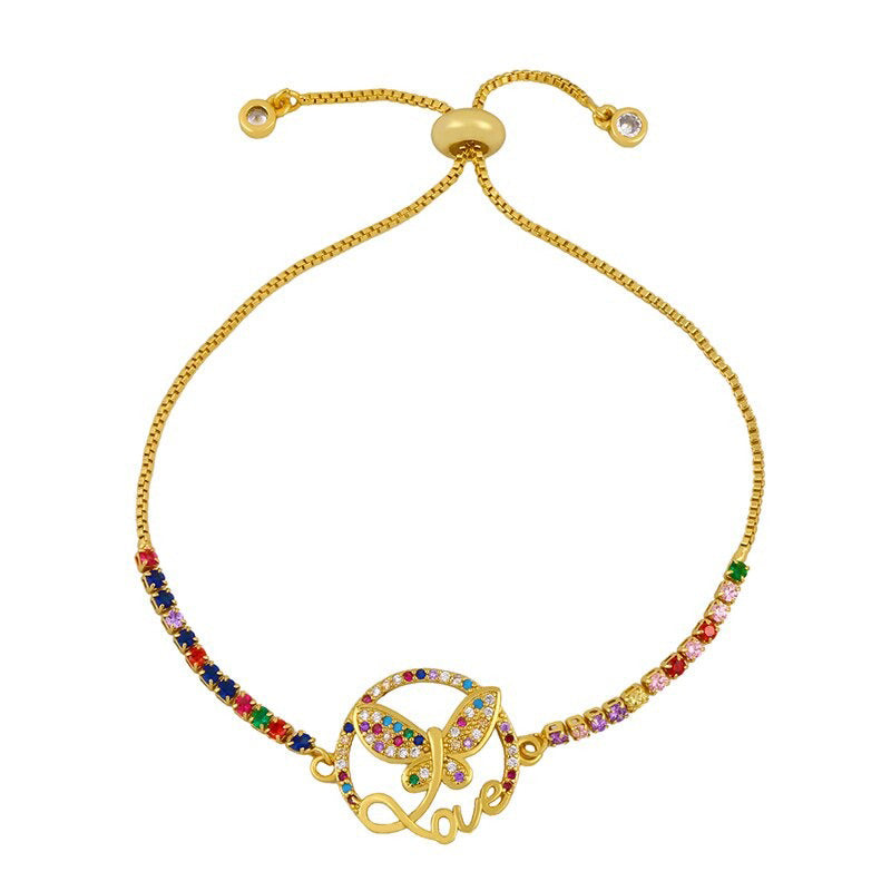 Bunte Zirkonia Bejeweled Schmetterling Charme verstellbare Armbänder