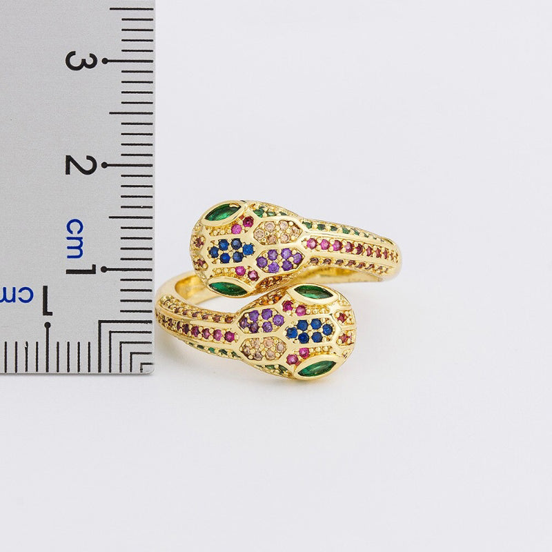 Bunte, mit Zirkonen besetzte, verstellbare Ringe in Schlangenform