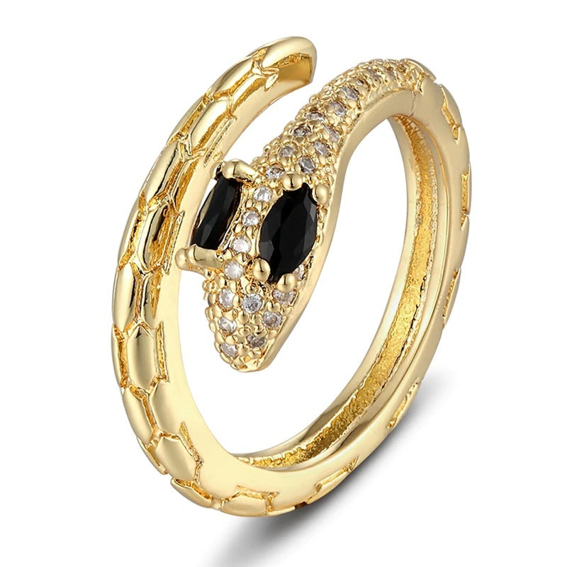 Bunte, mit Zirkonen besetzte, verstellbare Ringe in Schlangenform