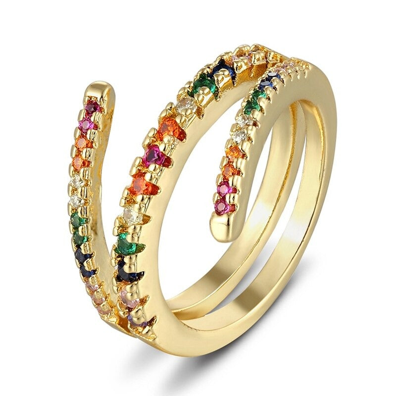 Bunte, mit Zirkonen besetzte, verstellbare Ringe in Schlangenform