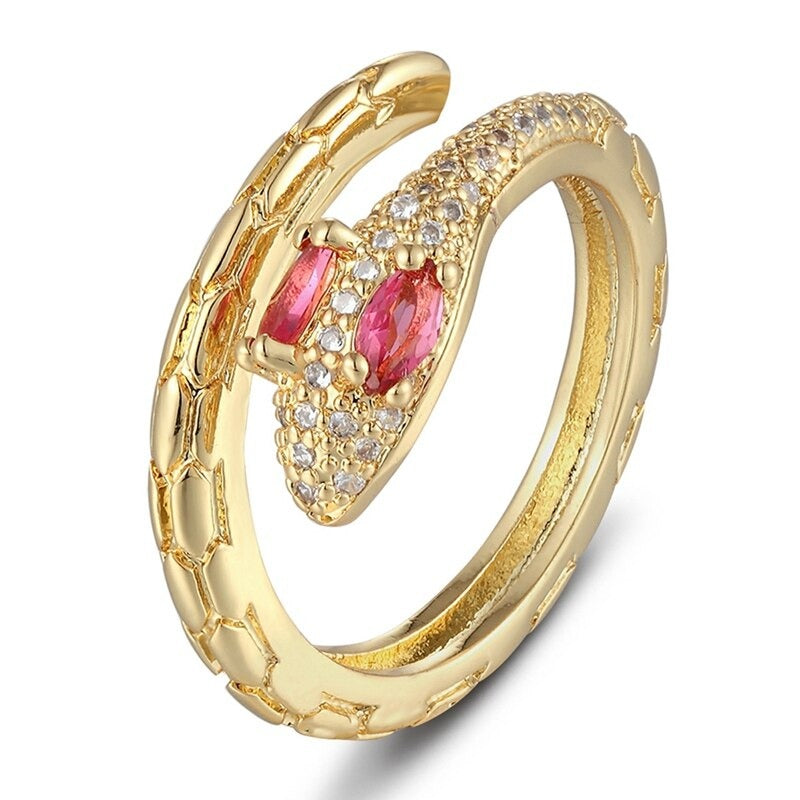 Bunte, mit Zirkonen besetzte, verstellbare Ringe in Schlangenform